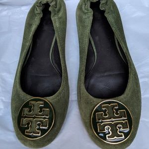 Tory Burch Reva green suede ballet flats size 9